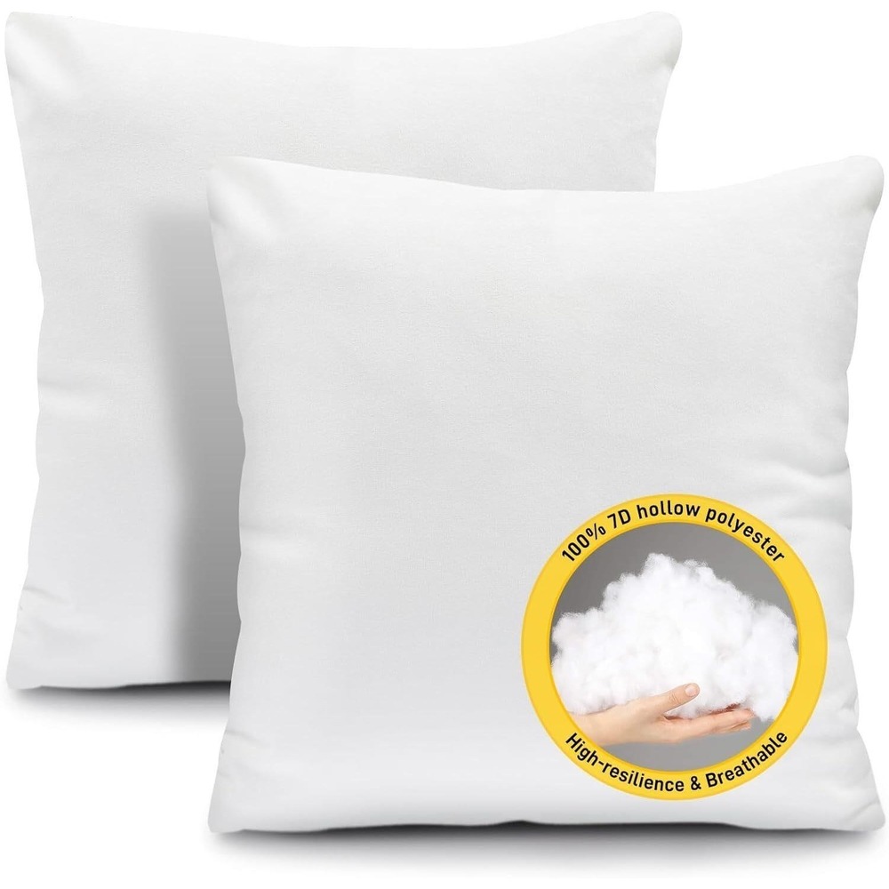 2-Pack Fixwal Throw Bed Pillow Inserts Square Form Soft Polyester‎ Filling White